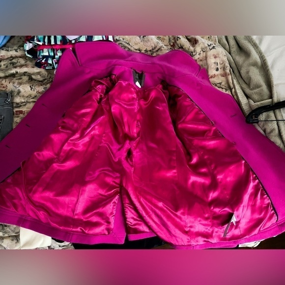 J. Crew Coat Majesty Stadium Cloth Wool Short Double-Breasted Fuchsia 00 GUC - Picture 7 of 8